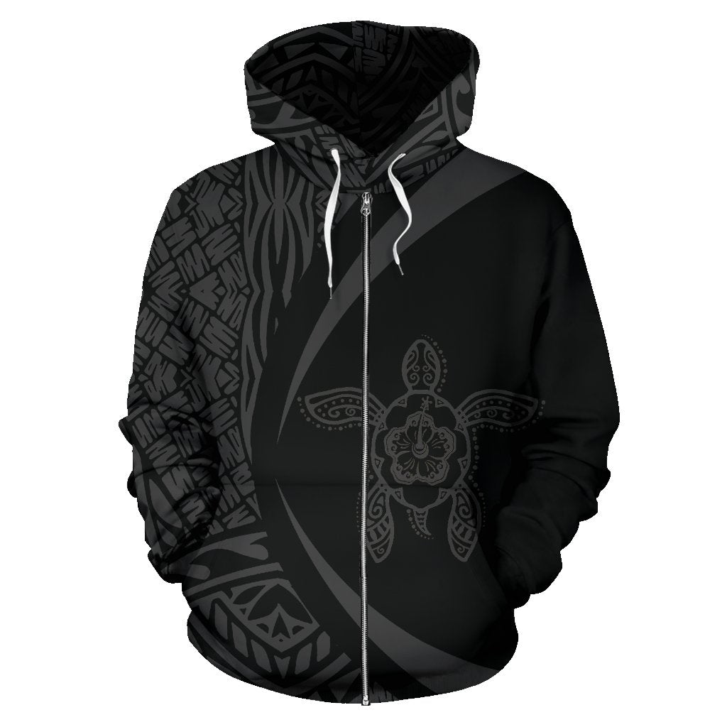 Hawaii Turtle Polynesian Zip up Hoodie Circle Style Gray Color - Polynesian Pride