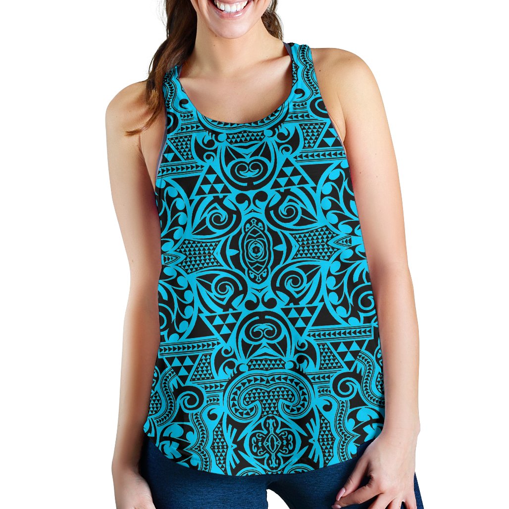 Polynesian Women's Racerback Tank Grown Blue White - Polynesian Pride