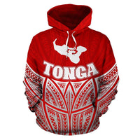 Tonga Polynesian Hoodie Red Pride Map nd Seal - Polynesian Pride