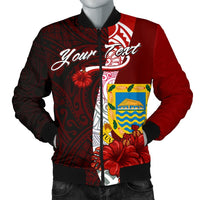 Tuvalu Polynesian Custom Personalised Men's Bomber Jacket - Coat Of Arm With Hibiscus Red - Polynesian Pride