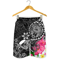 American Samoa Polynesian Men's Shorts - Turtle Plumeria (Black) - Polynesian Pride
