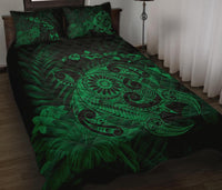 Hawaii Turtle Map Hibiscus Polynesian Green Quilt Bed Set - Polynesian Pride