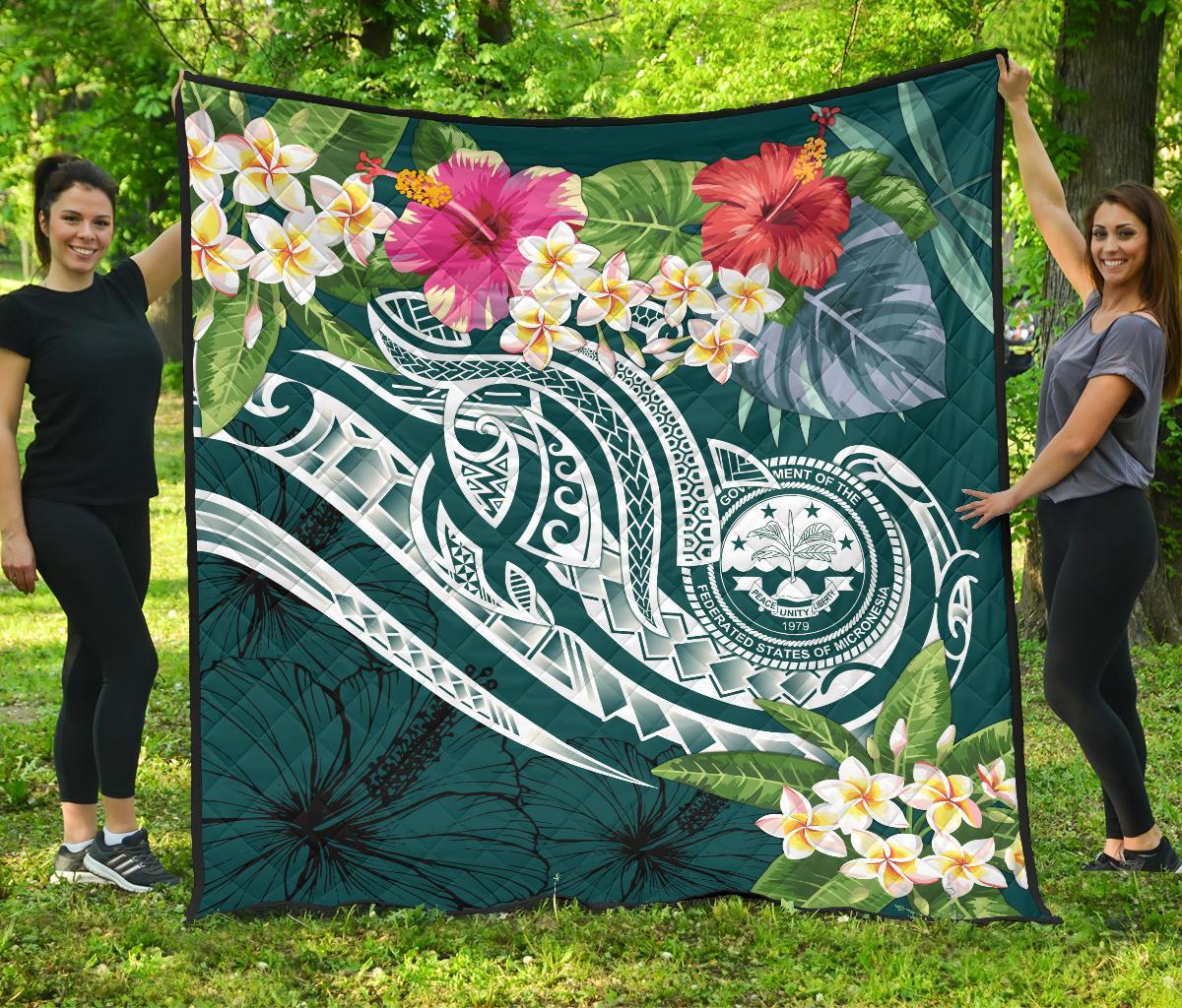 FSM Polynesian Premium Quilt - Summer Plumeria (Turquoise) - Polynesian Pride