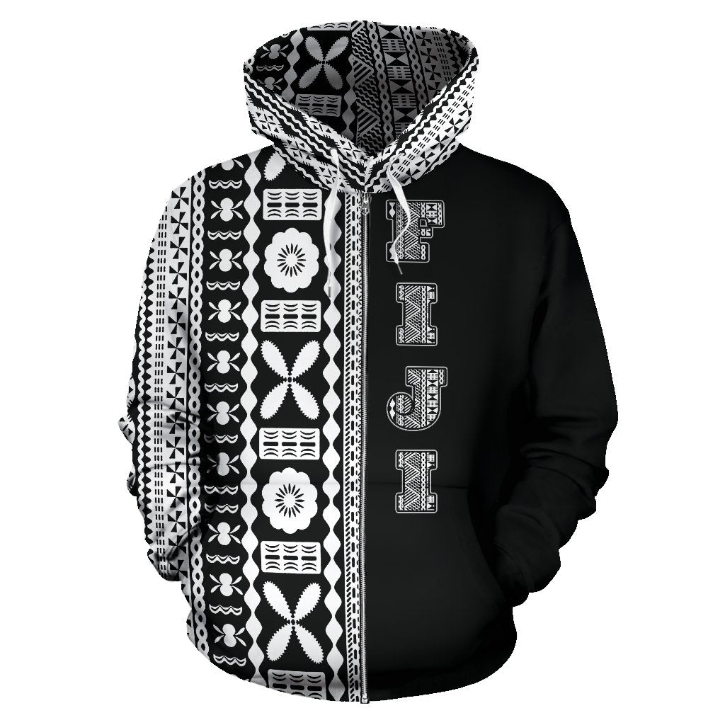 Fiji Hoodie Fiji Coat of Arms Tapa Half Style - Polynesian Pride