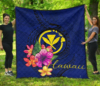 Hawaii Polynesian Premium Quilt - Floral With Seal Blue - Polynesian Pride
