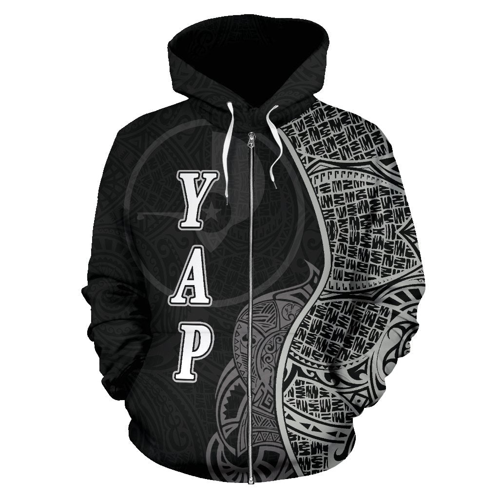 Yap Polynesian Zip up Hoodie Coconut Tree Black - Polynesian Pride