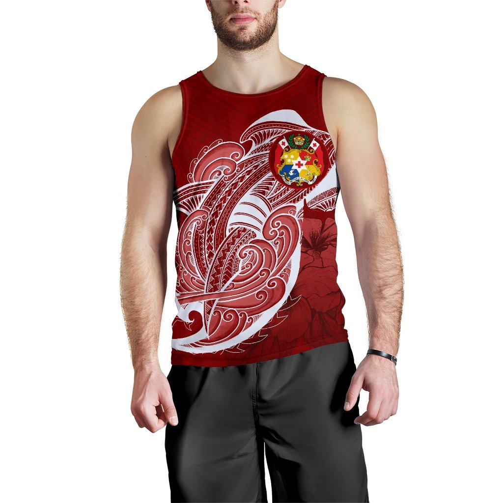 Tonga Men'S Tank Top Shark Coat Of Arms Red - Polynesian Pride