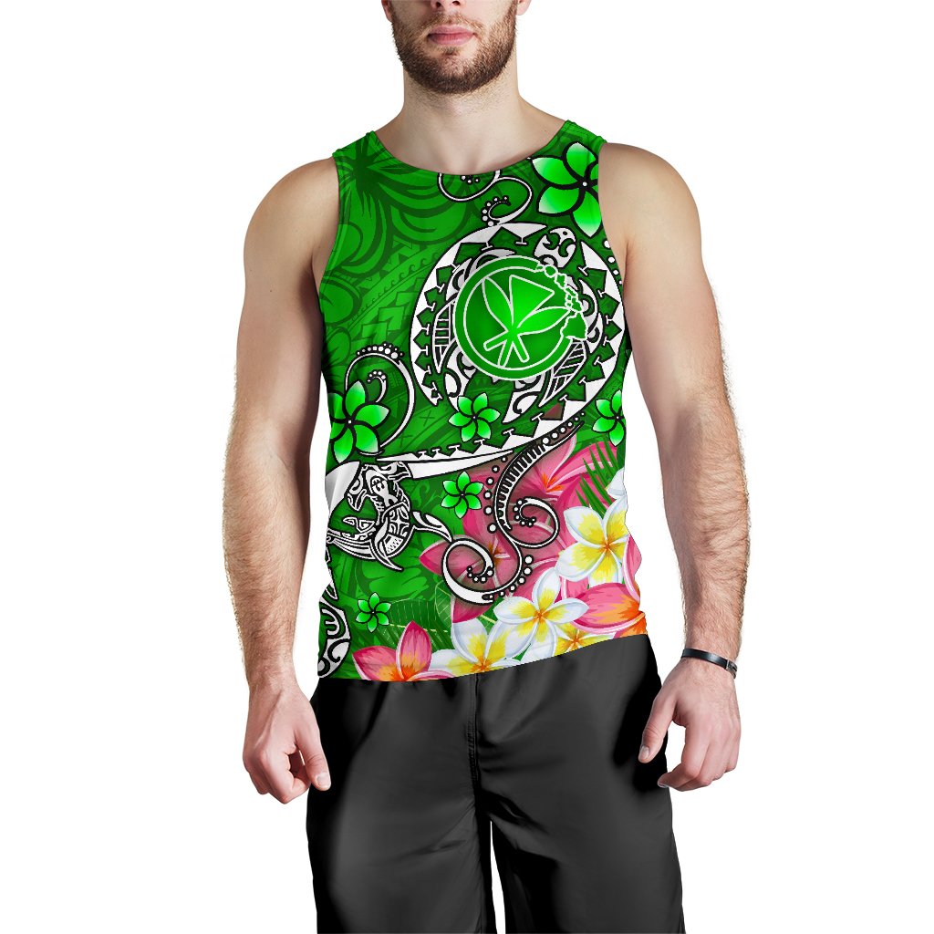Hawaii Men's Tank Top - Turtle Plumeria Polynesian Tattoo Green Color - Polynesian Pride