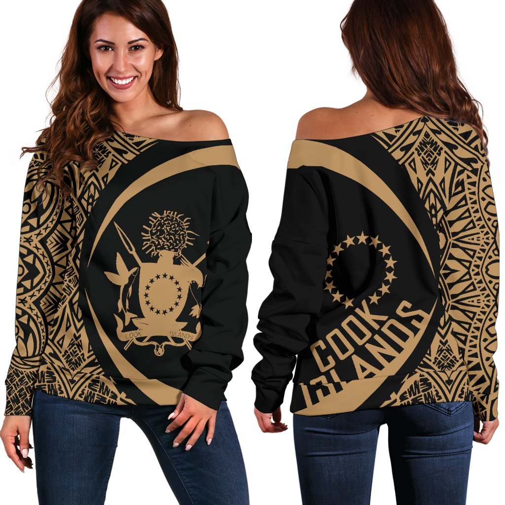 Cook Islands Women's Off Shoulder Sweater - Circle Style 06 Red - Polynesian Pride