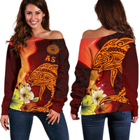 American Samoa Women's Off Shoulder Sweater - Tribal Tuna Fish - Polynesian Pride