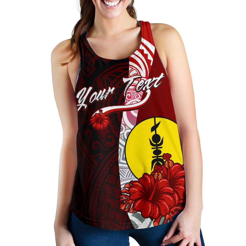 New Caledonia Polynesian Custom Personalised Women's Racerback Tank - Coat Of Arm With Hibiscus - Polynesian Pride