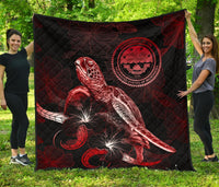 Federated States of Micronesia Polynesian Premium Quilt - Turtle With Blooming Hibiscus Red - Polynesian Pride