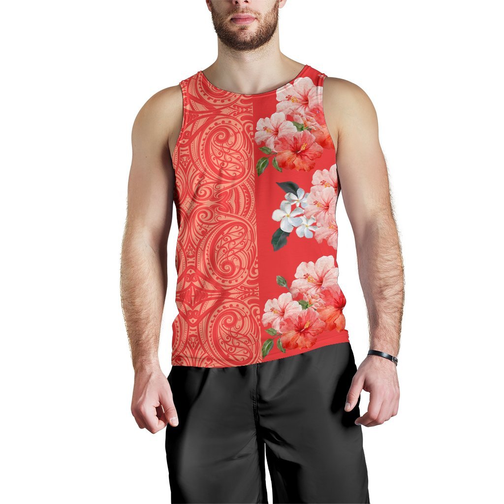 Hawaii Hibiscus Flower Polynesian Men's Tank Top - Curtis style - Orange - Polynesian Pride