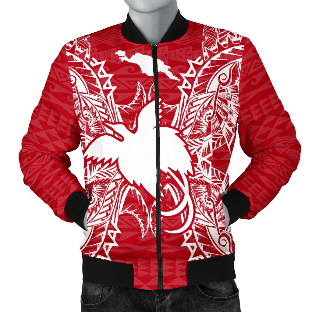 Papua New Guinea Polynesian Men's Bomber Jacket Map Red White Red - Polynesian Pride