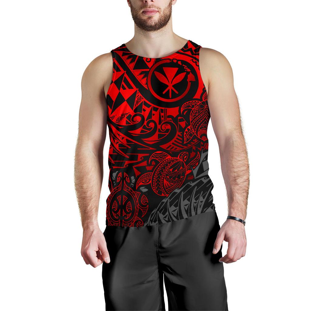 Polynesian Hawaii (Kanaka Maoli) Men's Tank Top - Red Turtle Hibiscus Flowing - Polynesian Pride