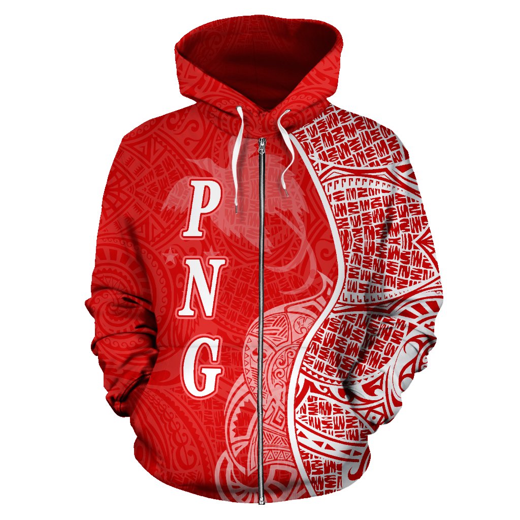 Papua New Guinea Polynesian Zip up Hoodie Coconut Tree Red and White - Polynesian Pride