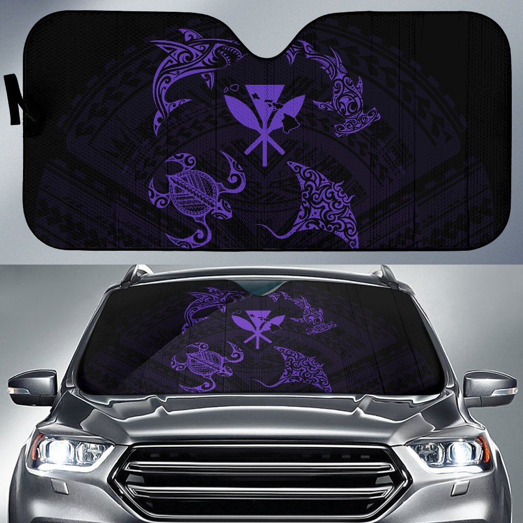 Polynesian Turtle Hammerhead Shark Manta Ray Hawaii Car Sun Shade Circle - AH - Purple Auto Sun Shade Universal Fit Purple - Polynesian Pride