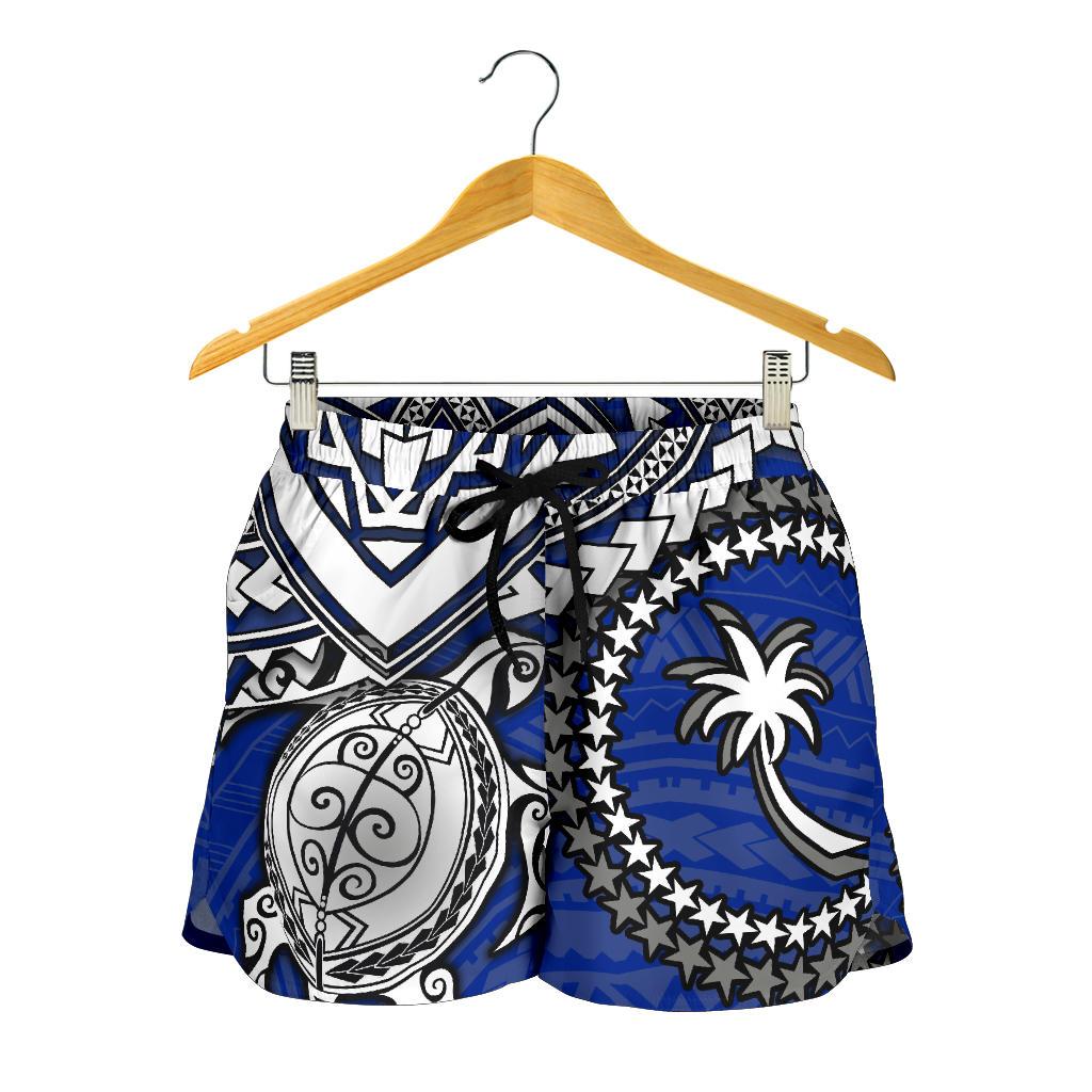 Chuuk Polynesian Short (Women) - White Turtle (Blue) - Polynesian Pride