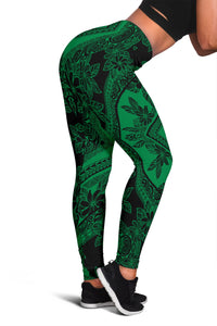 Polynesian Plumeria Mix Green Black Hawaii Women's Leggings AH Art - Polynesian Pride