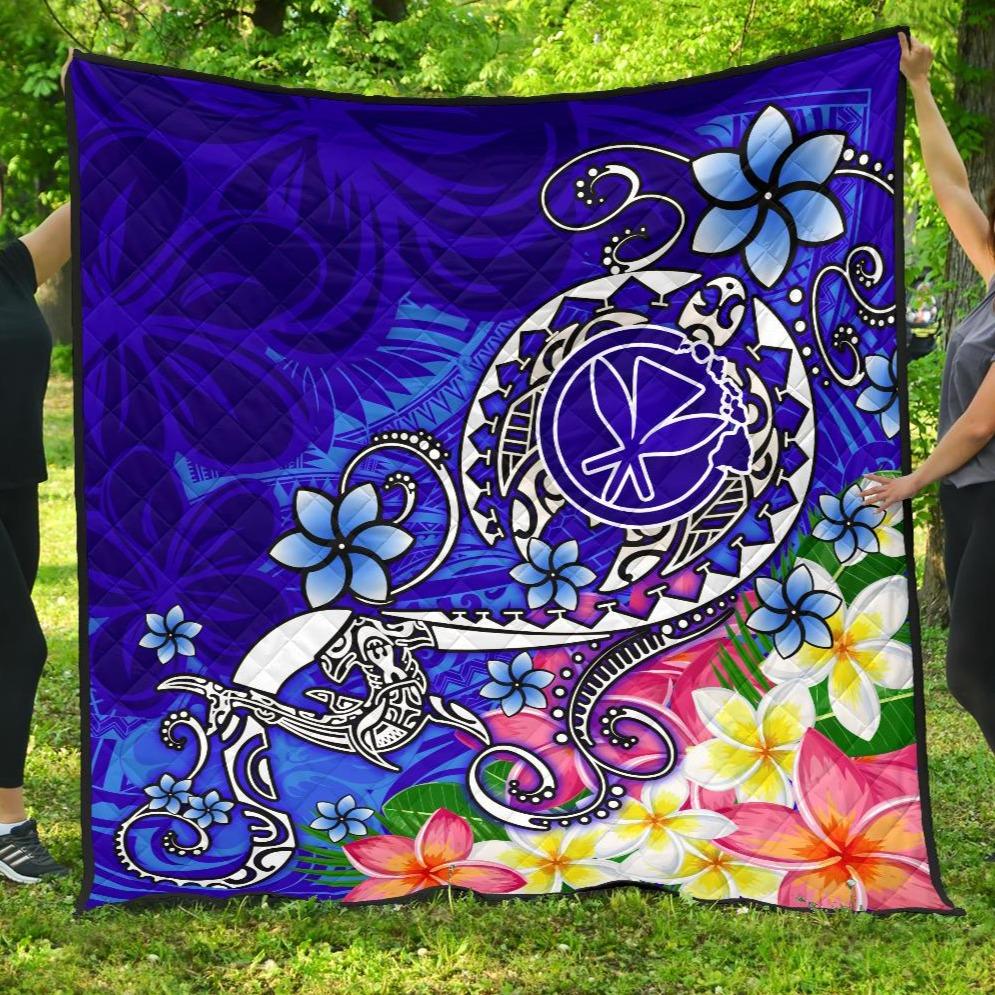 Hawaii Premium Quilt - Turtle Plumeria Polynesian Tattoo Blue Color Blue - Polynesian Pride