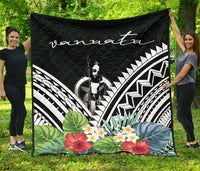 Vanuatu Premium Quilt - Vanuatu Coat of Arms & Polynesian Tropical Flowers White - Polynesian Pride