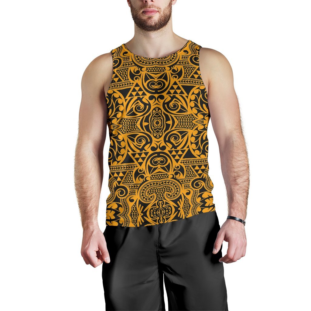 Polynesian Kakau Turtle Old Hawaii Men's Tank Top Gold - Polynesian Pride