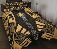 Nauru Quilt Bed Set - Nauru Coat Of Arms & Polynesian Yellow Tattoo Style - Polynesian Pride