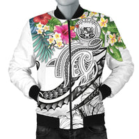Polynesian Hawaii Men's Bomber Jacket - Summer Plumeria (White) White - Polynesian Pride