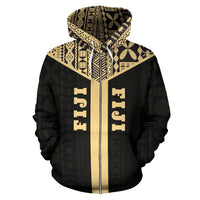 Fiji Tapa Zip Hoodie Fiji Flag Black A6 - Polynesian Pride