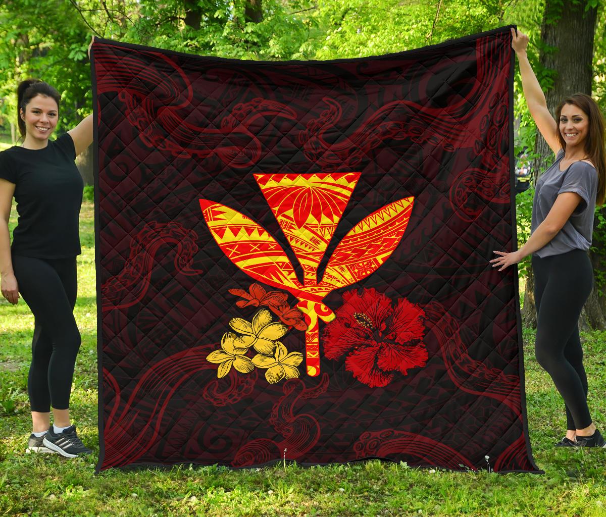 Polynesian Kanaka Maoli Flower Quilt Red - Polynesian Pride