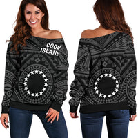 Cook Island Women's Off Shoulder Sweater - Seal With Polynesian Tattoo Style ( Black) - Polynesian Pride