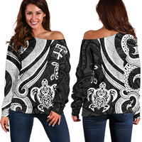 Fiji Polynesian Women Of Shoulder Sweater - White Tentacle Turtle White - Polynesian Pride