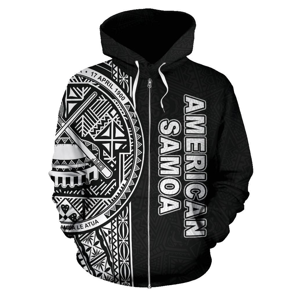 American Samoa Polynesian Zip up Hoodie White Line - Polynesian Pride