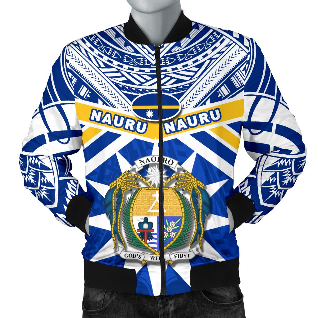 Nauru Rugby Men Bomber Jacket Symbol Star Polynesian Blue - Polynesian Pride