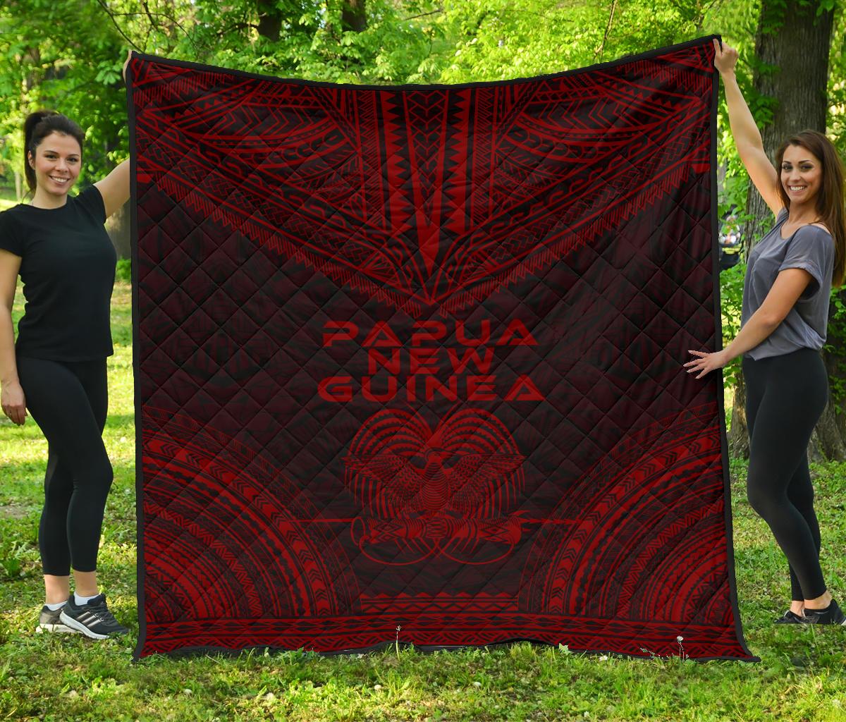 Papua New Guinea Premium Quilt - Papua New Guinea Coat Of Arms Polynesian Chief Dark Red Version Red - Polynesian Pride