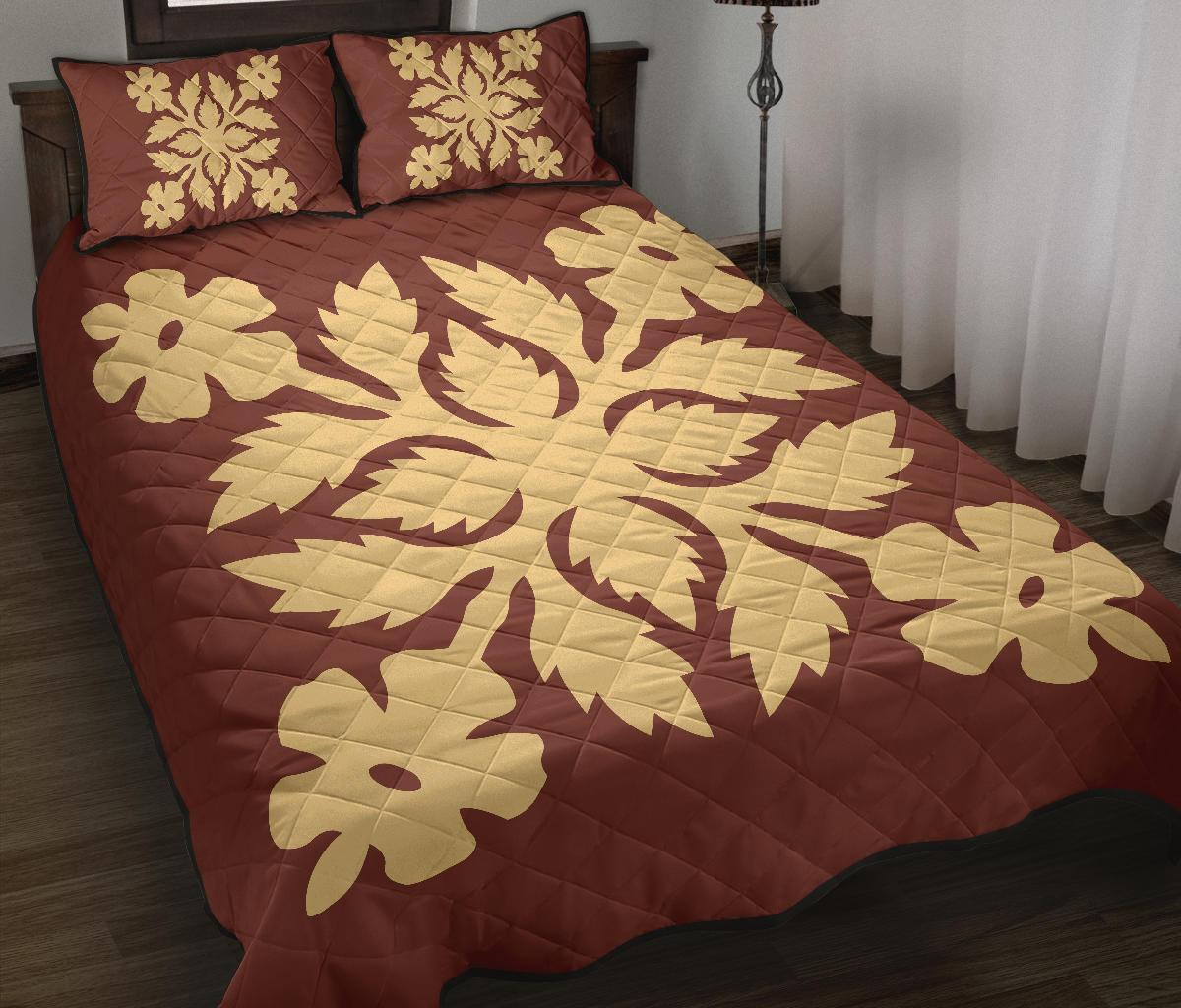 Hawaiian Quilt Bed Set Royal Pattern - Coral - B2 Style Coral - Polynesian Pride