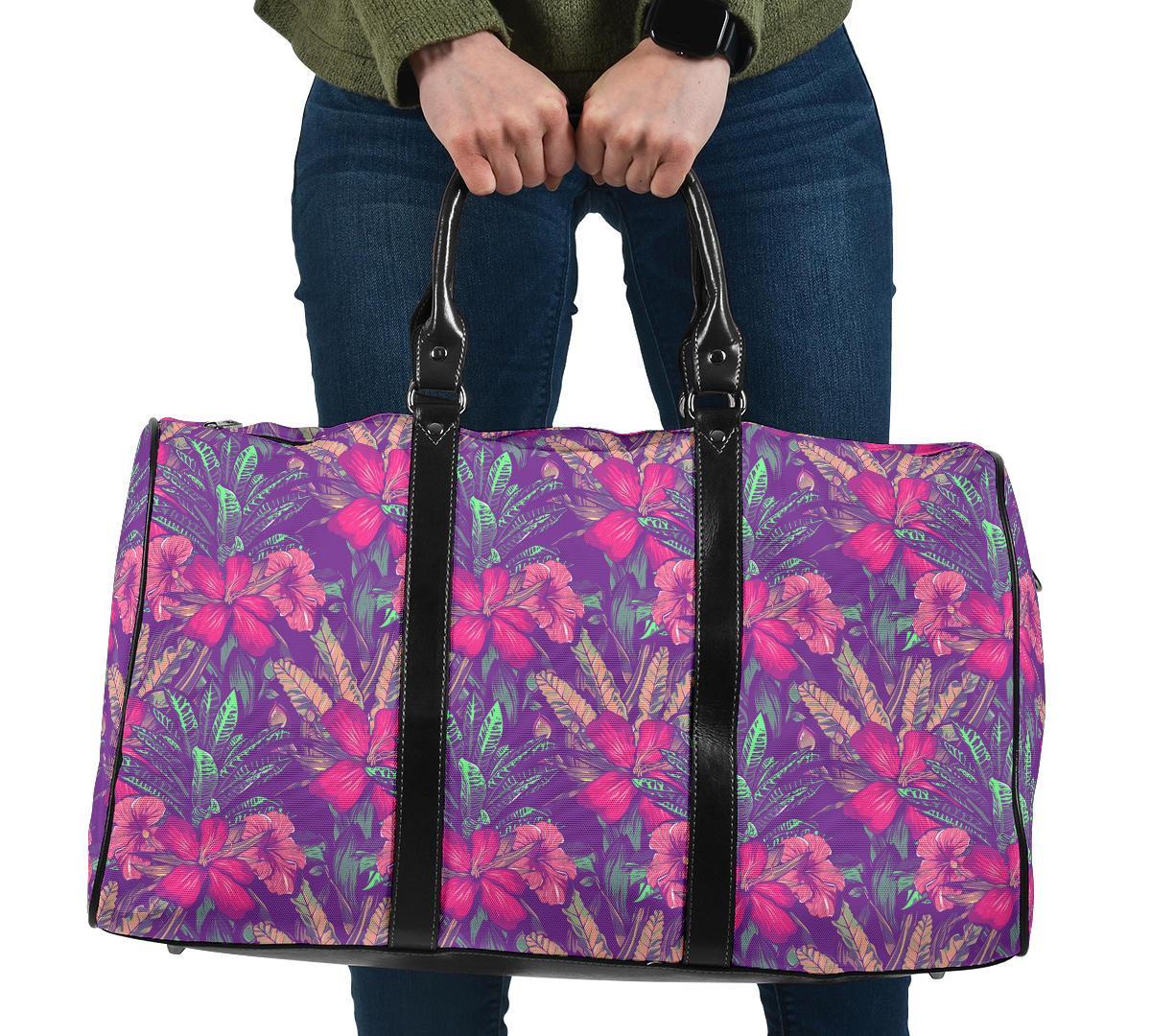 Tropical Hibiscus Purple Hawaii Travel Bag Travel Bag One size Black - Polynesian Pride