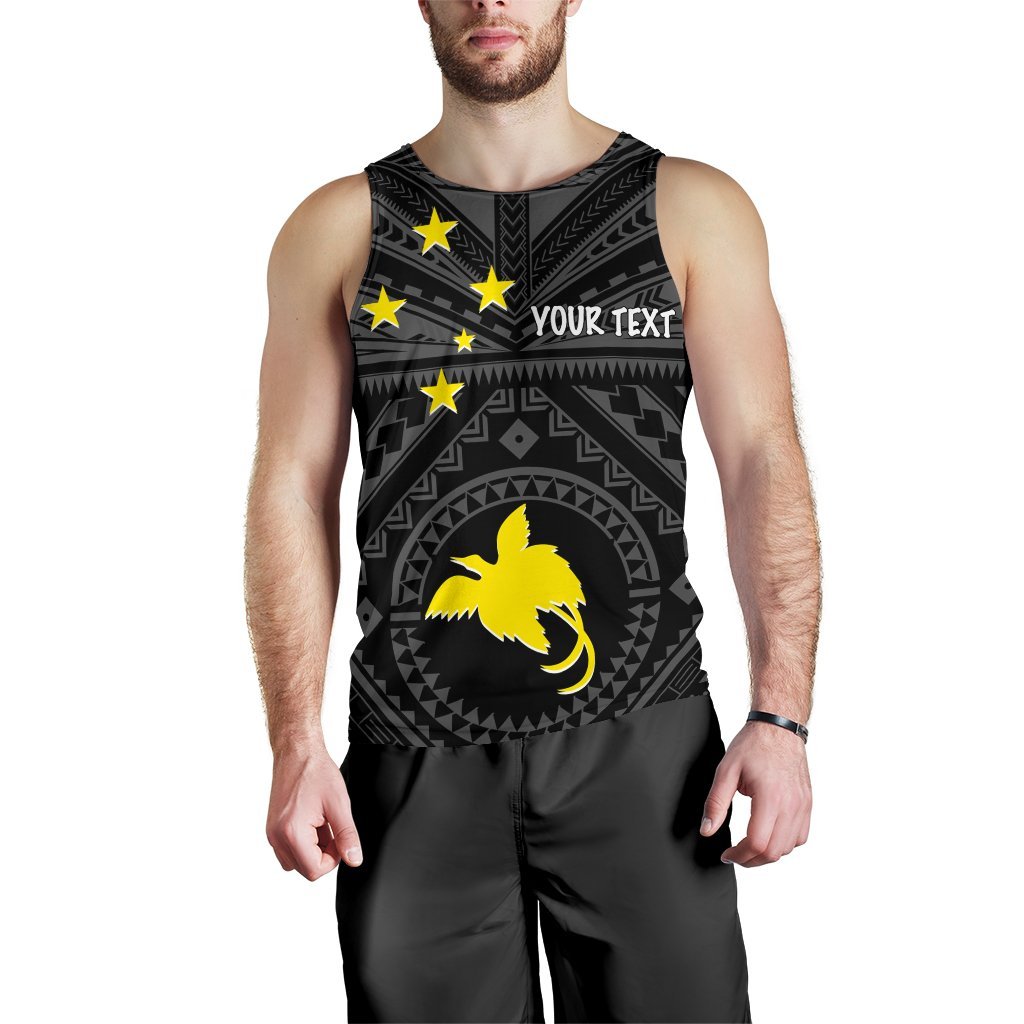 Papua New Guinea Personalised Men's Tank Top - Flag With Polynesian Patterns (Black) - Polynesian Pride