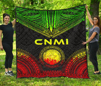 Northern Mariana Islands Premium Quilt - CNMI Seal Polynesian Chief Reggae Version - Polynesian Pride