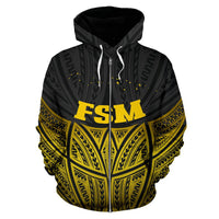 Federated States of Micronesia Polynesian Zip up Hoodie Gold Pride Map and Seal - Polynesian Pride