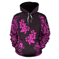 Hawaii Hoodie Hibiscus Polynesian Tattoo Pink - Polynesian Pride