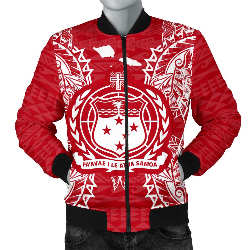 Samoa Polynesian Men's Bomber Jacket Map Red White Red - Polynesian Pride
