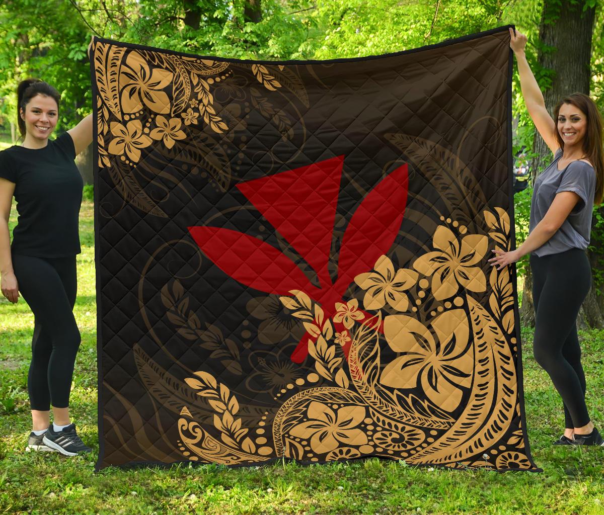 Hawaii Premium Quilt - Red Kanaka Maoli & Yellow Hibiscus Style Yellow - Polynesian Pride