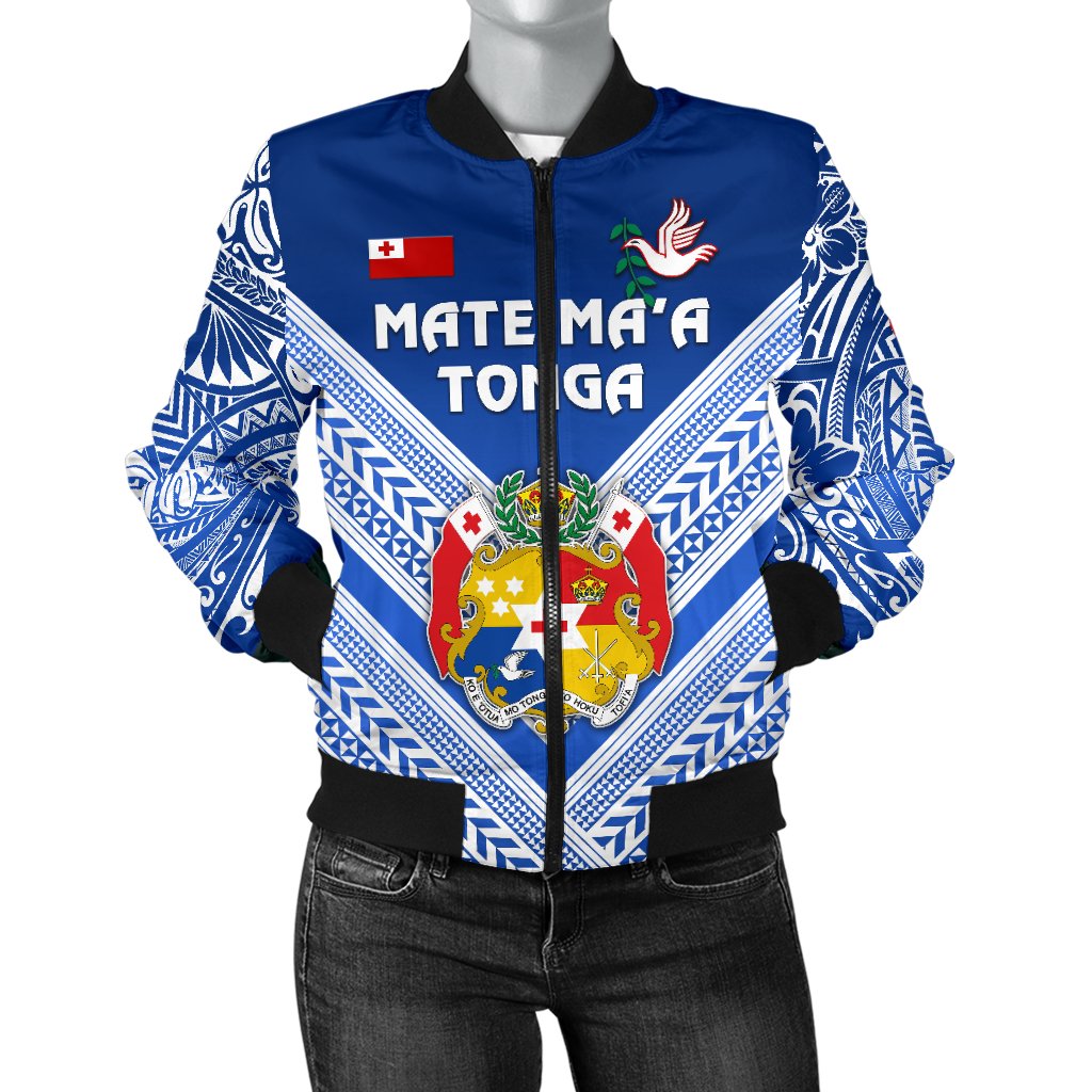 Mate Ma'a Tonga Rugby Women's Bomber Jacket Polynesian Creative Style - Blue Blue - Polynesian Pride