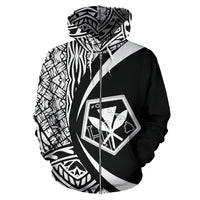 Kanaka Polynesian Zip up Hoodie Tribal Circle Style White Color - Polynesian Pride