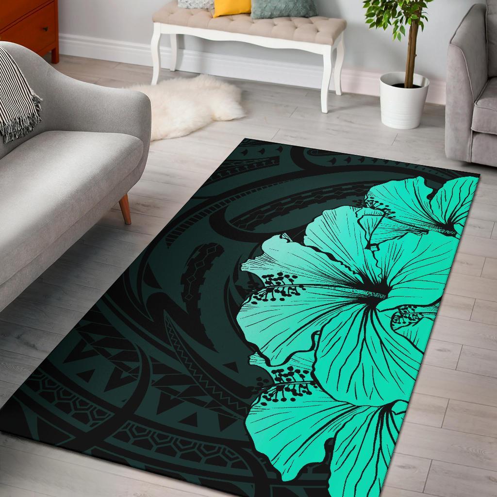 Royal Hibiscus Polynesian Tribal Area Rug Turquoise AH Turquoise - Polynesian Pride