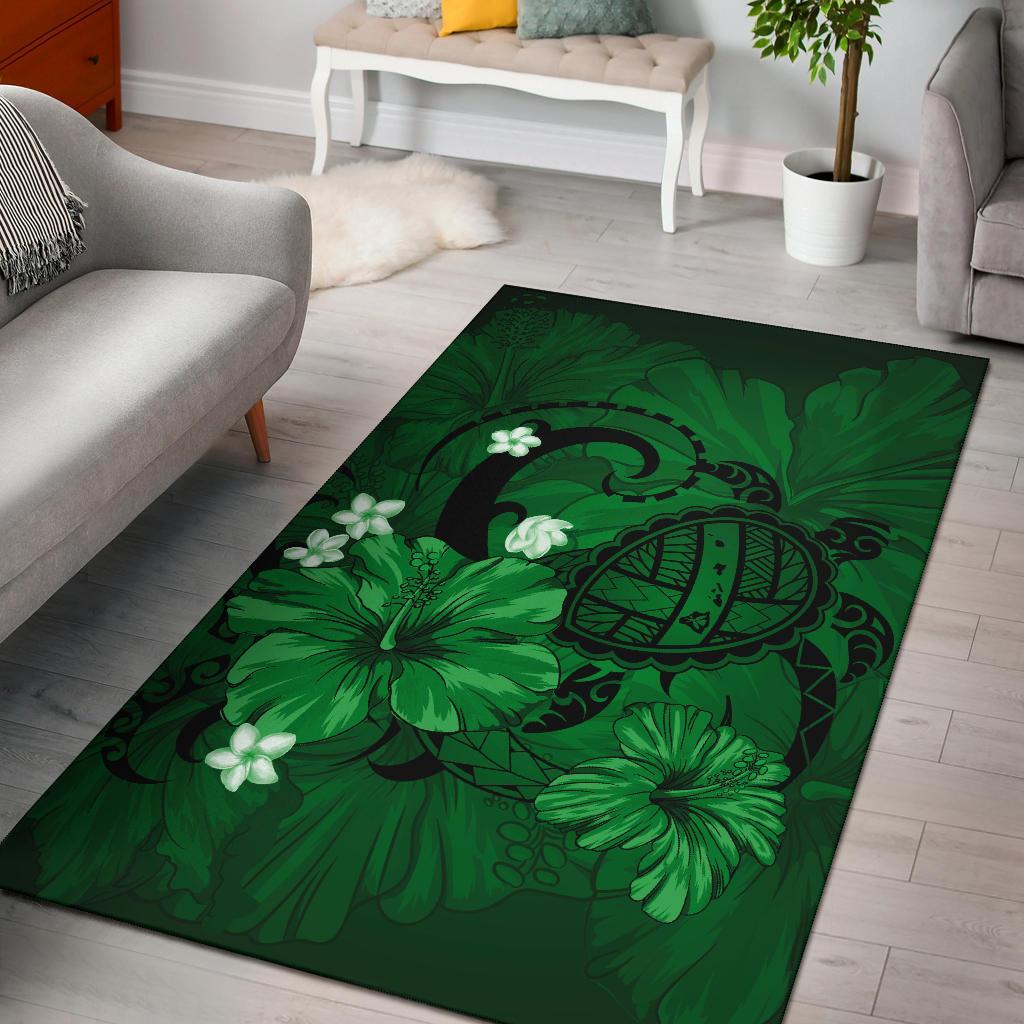 Hawaii Turtle Map Hibiscus Plumeria - Green Green - Polynesian Pride