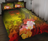 Fiji Quilt Bed Set - Humpback Whale with Tropical Flowers (Yellow) Yellow - Polynesian Pride