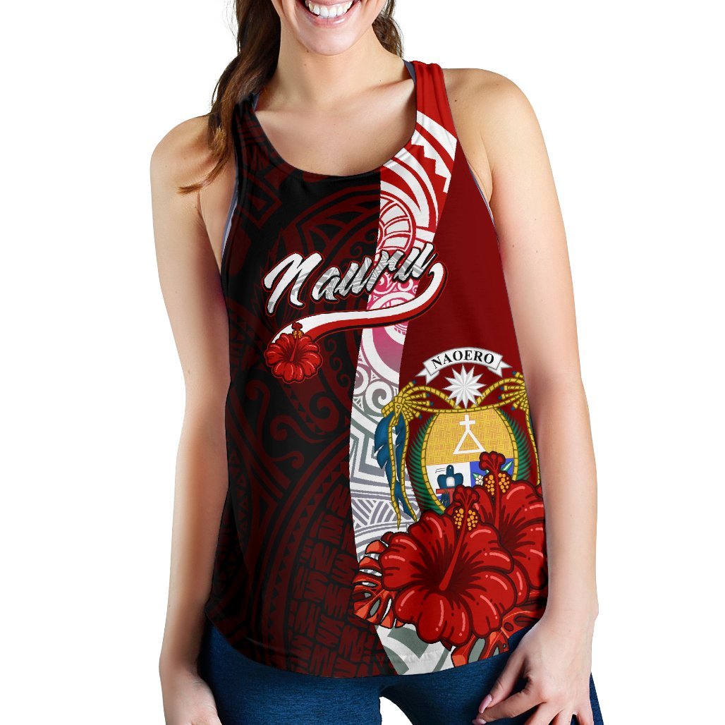 Nauru Polynesian Women's Racerback Tank - Coat Of Arm With Hibiscus - Polynesian Pride