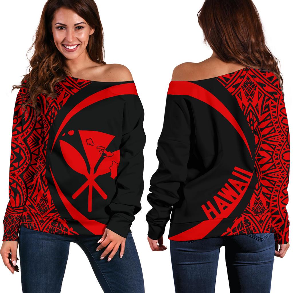Kanaka Hawaii Map Red Polynesian Off Shoulder Sweater - Circle Style Red - Polynesian Pride